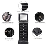 Standing Jewelry Armoire with Mirror, Large Jewelry Cabinet with 7 Drawers, 2 Side Doors with 24 Necklace Hooks, Standing Jewelry Organizer Storage Chest for Women, for Bedroom Closet (Black) - Image 5
