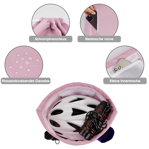 WANDF Drawstring Backpack Sports Gym Sackpack with Mesh Pockets Water Resistant String Bag for Women Men Children (Pink) - Image 3