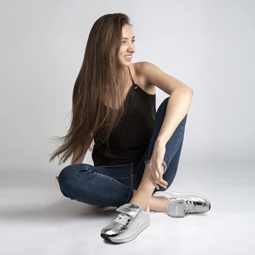 Classic Women's Fashion Anti Slip Sports Shoes, Breathable Insole, Fashionable and Comfortable, Lightweight Leather, Gold, Silver, White 20253