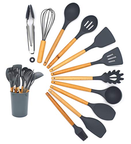 Conjunto de utensílios de cozinha de silicone de 11 peças - utensílios de cozinha com suporte - uten