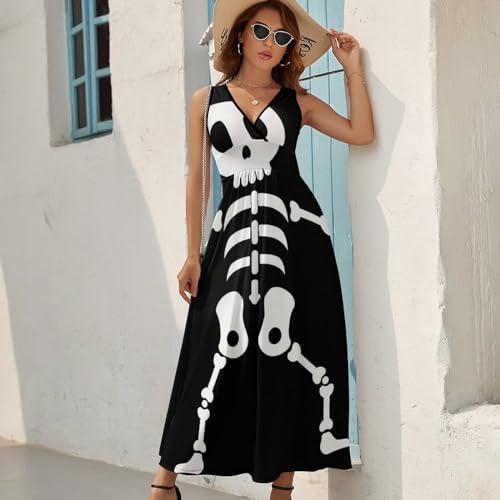 Robe longue d'été squelette drôle contre la chaleur avec style col V - 2