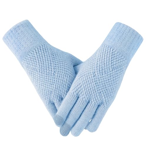 TOBEHIGHER Winter Gloves - Gloves for Women Cold Weather, Touch Screen Winter Gloves Women Warm Alpaca Fleece Knit Gloves Blue