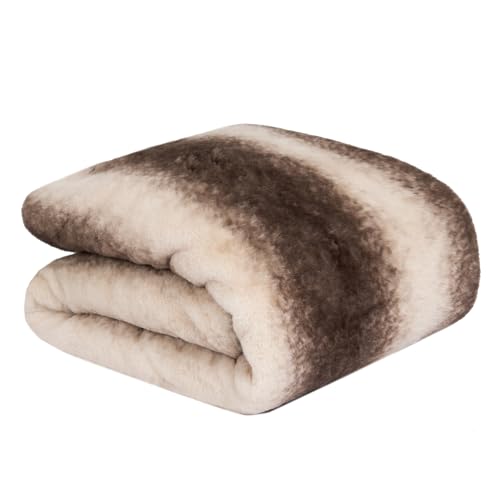 OHS Faux Fur Throw Blanket, Fluffy Striped Fleece Blankets for Beds Sofa Couch Winter Warm Blanket for Living Room Bedroom Super Soft Throw Over - Brown, 125 x 150cm - Cosy Home Interiors OHS Faux Fur Throw Blanket, Fluffy Striped Fleece Blankets for Beds Sofa Couch Winter Warm Blanket for Living Room Bedroom Super Soft Throw Over - Brown, 125 x 150cm