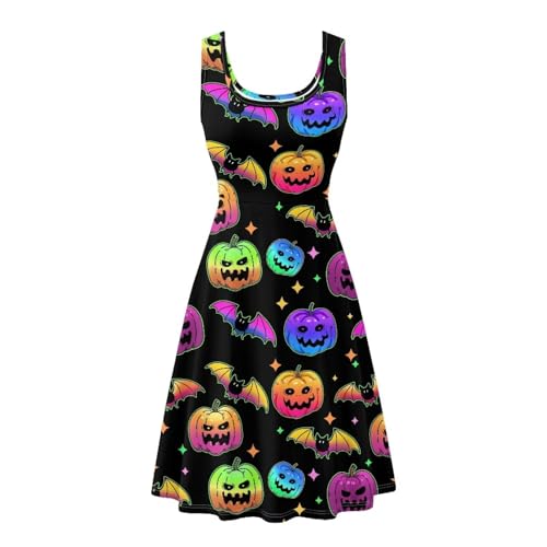 Image of TOADDITDO Women's Sleeveless O Neck Beach A-Line Party Coctail Tank Dresses Flared Sundress