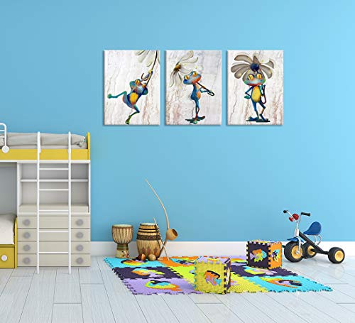 Zlove 3 Pieces Animal Canvas Wall Art Funny Frog With Flower Umbrella Picture Painting On Canvas For Bedroom Kids Room Decor Stretched And Framed Ready To Hang 12X16Inchx3Pcs #TOP3