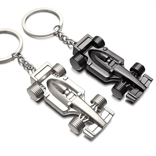 Image of 2PCS 3D F1 Black and Silver Race Car KeyChain | Driver Keyfob gift for father husband boyfriends, Metallic, Medium