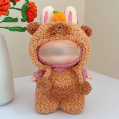 KPZTXSQA Clothes Set for LBB Doll (No Doll) Handcrafted Crochet Set Hat & Overalls Set for Labubu Clothes 6.7inch Dolls Outfit Set for Desk Accessories, 1PC(Capybara)