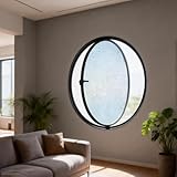 360° Rotating Round Porthole Windows with – Round Window Water ripple tempered glass With handle，for Bathroom, Kitchen, Bedroom, Living RoomVentilation decoration (black, 80cm/31.5in)