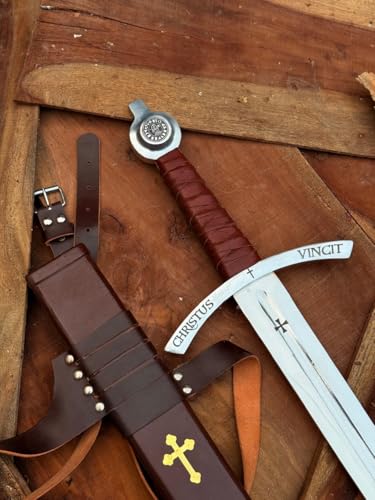 WAZIR Crafts 38 Handmade Knights Templar Steel Sword with Scabbard | Full Tang Medieval Replica | Collectible Display or Gifting