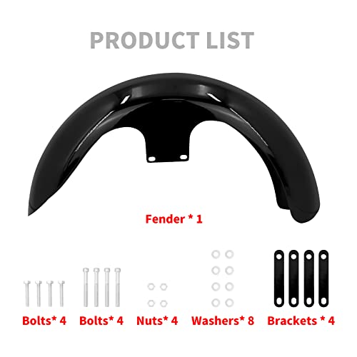 Image of 21-Inch Front Fender Fit for Harley Touring 1996-2023 | Gloss Black Front Mudguard for 130 /R21 Tires, Fits Road King, Road Glide, Street Glide, Electra Glide and Custom Baggers