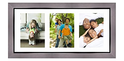Cadres Photos pêle mêle multivues Super Blanc 3 Photo(s) 15x20 Passe Partout, Cadre Photo Mural 50x23 cm Argent avec Filet Noir, 3.4 cm de Largeur