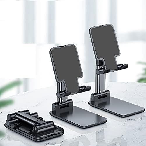Phone Holder with Adjustable Height and Angle, Portable and Stable Phone Stand for Desk Plastic Mobile Phone Stand Adjustable Desktop Phone Holder Dock (Black)