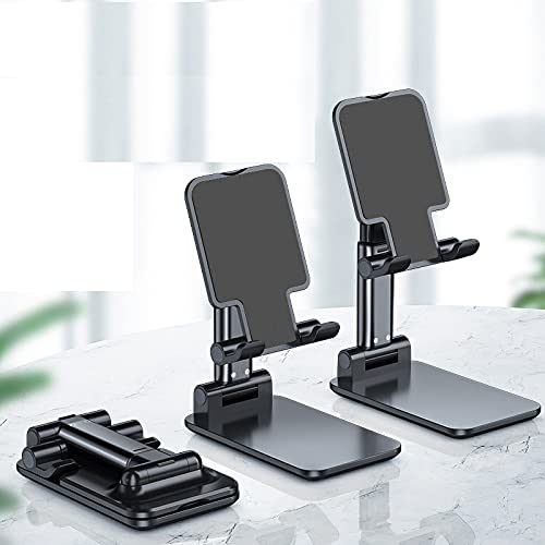 Phone Holder with Adjustable Height and Angle, Portable and Stable Phone Stand for Desk Plastic Mobile Phone Stand Adjustable Desktop Phone Holder Dock (Black)