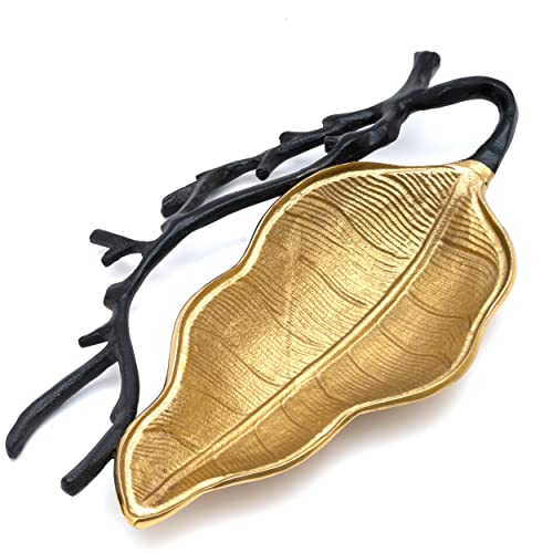 Large Decorative Leaf Tray For Candy Dish Black Branches & Leaves, Server For Fruits, Appetizers - Centerpiece Home Decor Elegant Serveware Catch All Perfect For Entertaining, Wedding Gifts 13.5" #TOP1