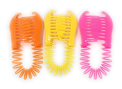 Flexible Interlocking Banana Clip Clincher Interlocking Two Sides Hair Comb(Orange-Pink-Yellow).