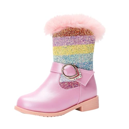 Girls Ankle Boots with Side Zipper Mid Calf Round Toe Glitter Tall Boots Comfortable Dress Booties for Toddler