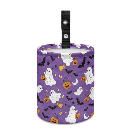 Image of Purple Ghost Bat Trash Can for Car Garbage Can for Back Seat Leak Proof with Adjustable Buttons Auto Accessories for Women Interior