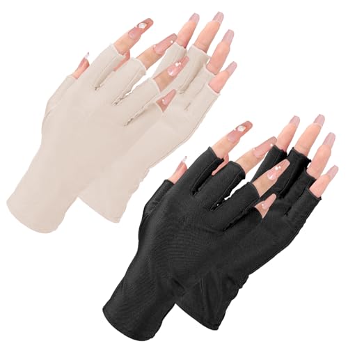 Sibba Guantes hidratantes, 2 pares de manoplas de algodón para manos secas, hidratantes, para dormir durante la noche, sin dedos, guantes de tela de mano, forro fino, loción para manejo de humedad,