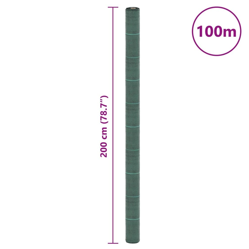 Lámina verde para malas hierbas, 2 x 100 m, para jardín, de polipropileno, cortable, con calidad permeable al agua