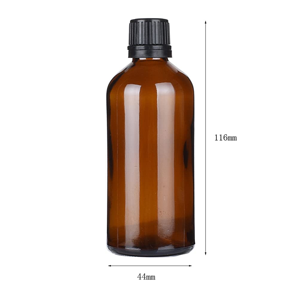 DLIBUY 4 Pcs Empty 100ml Brown Essential Oil Bottles with Dropper Black Tamper Evident Screw Cap Amber Glass Vials for Cosmetic Essential Oils Colognes Perfume Aromatherapy