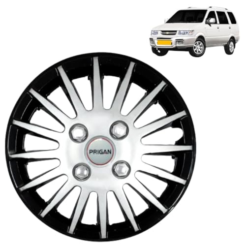 Image of PRIGAN Tavera Black Silver Wheel Cover 15 inch for Chevrolet Tavera (Set of 4 Pcs) (Press Fitting) Model- Camry DC 15