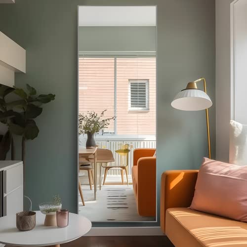 Image of NeuType 71 inchx24 inch Large Full Length Mirror Home Gym Mirror Aluminum Alloy Frame Floor Mirror Wall-Mounted Mirror for Living Room, Bedroom, Hanging or Leaning Against Wall, Sand Gray