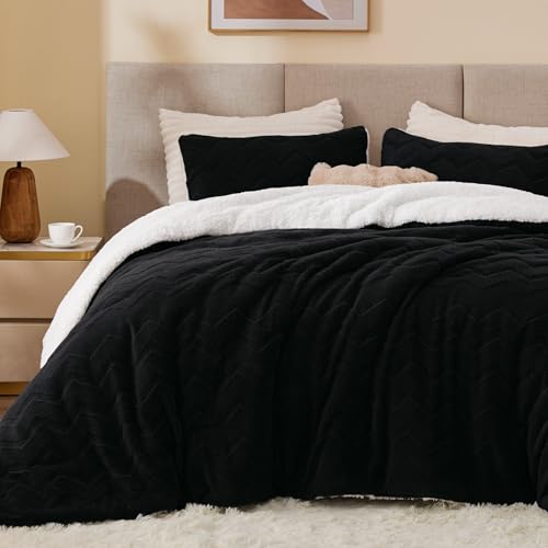 Image of BEDELITE Fluffy Sherpa Full Comforter Set,Black