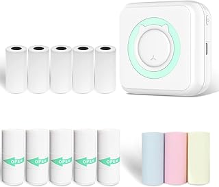 Mini Printer, Bluetooth Inkless Instant Thermal Printer with 10/13 Rolls Paper, Smart Mobile Inkless Printer, Portable Pocket Printer, Sticker Printer, Photo Printer, for Notes Memo DIY Journal (B3)
