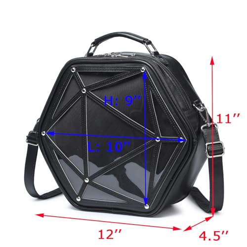 Image of Hexagonal PU Ita Backpack, Clear Pin Window Crossbody Purse for Anime Fans | Convertible Straps, Ample Room For Comic Meets & Daily Trips