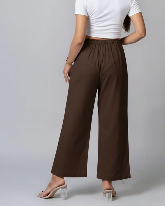 Image of Moirai Pure Cotton Wide Leg Women Trouser Stylish Mid Rise Relaxed Straight Fit Loose Pants Casual Travel Office Formal Wear