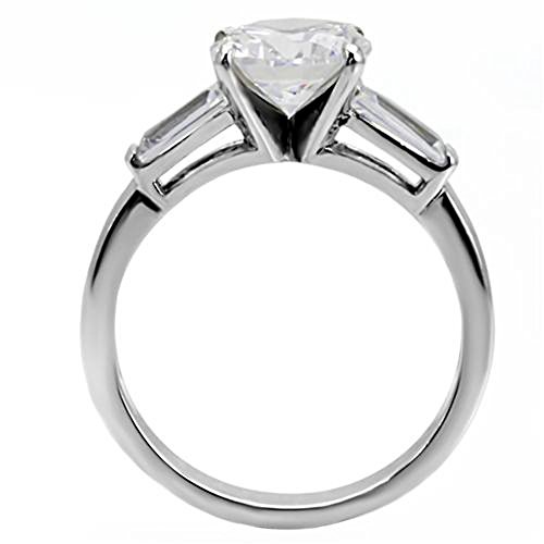 Marimor Jewelry 3 Carat Round and Baguette Cut Cubic Zirconia Stainless Steel Engagement Ring Women's Size 5-103