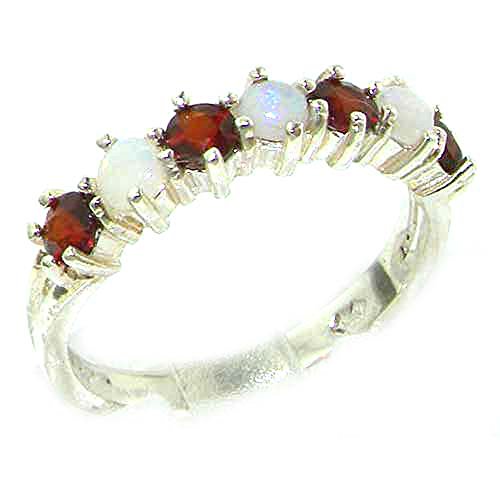 925 Sterling Silver Real Genuine Opal & Garnet Womans Eternity Ring - Size 7
