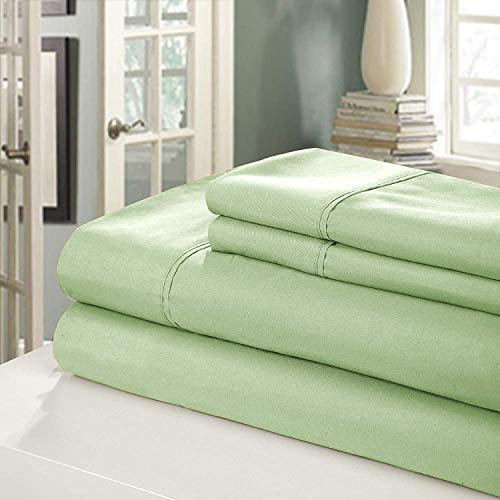 600 Thread Count Queen Celdon Green 100% Cotton Sheets & Pillowcase Set,4 Pc Extra Long Staple Combed Cotton Bedding,Fits Mattress 15'' Deep Pockets,Premium Soft Silky Sateen Weave,Oeko Tex Certified #TOP1