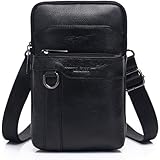 Cutdred メンズ ウエストバッグ ベルトポーチ ミニショルダーバッグ レザー スマホバッグ 本革 肩掛け 軽量 7.0インチの携帯に対応 カラビナ付き コンパクト 旅行 通勤 ちょっと出掛ける用 (ブラック 3)