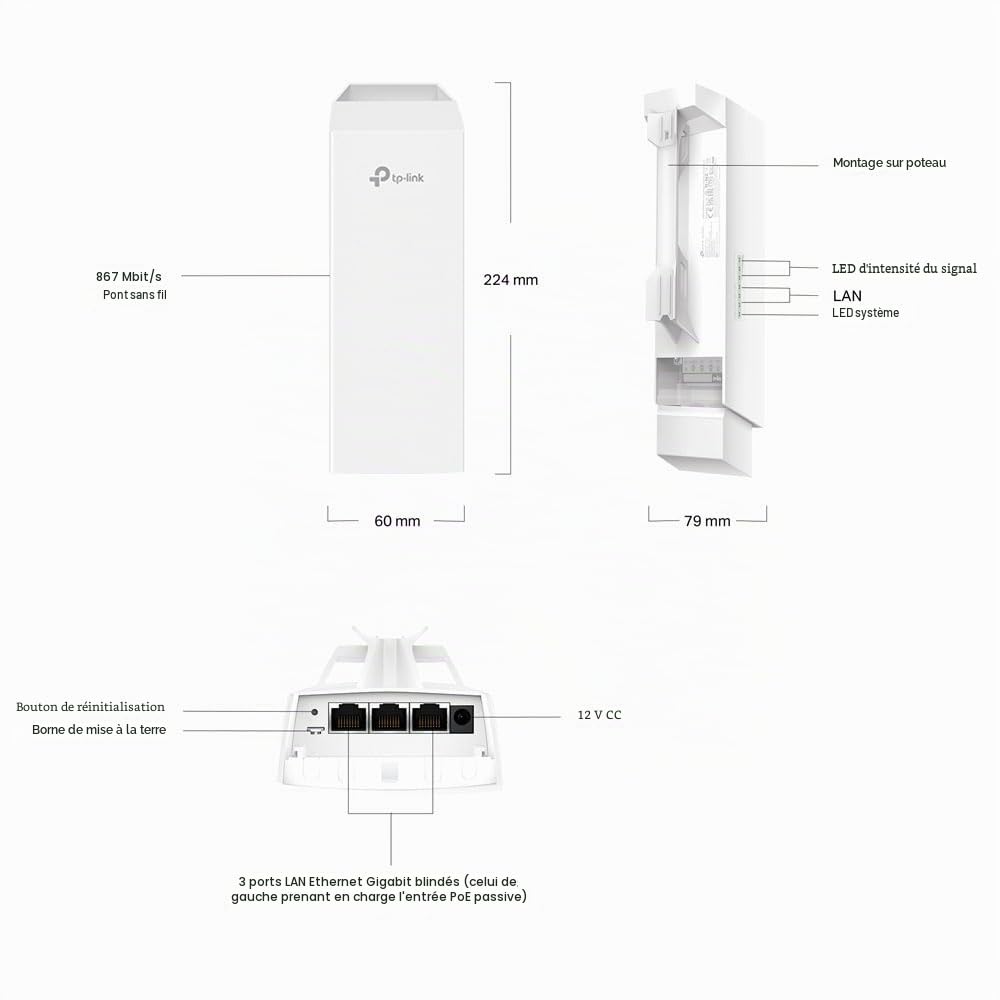 TP-Link Omada Eap211-Bridge Kit V1 - Wireless Bridge - 1gbe - WI-Fi 5 - 5 Ghz - ClouD-Verwaltet - Stabmontage (packung Mit 2) (eap211-Bridge Kit)