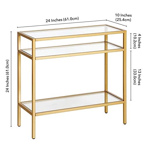 Henn&Hart 24" Wide Rectangular Rectangular Side Table In Brass, Table For Living Room, Bedroom #TOP2