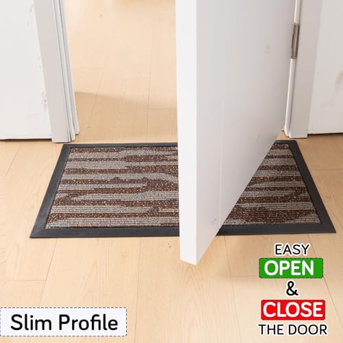 Image of HOKIPO Welcome Door Mat for Home - Big Size Entrance Mat, 75x45 cm, Brown Terrain Stripes (AR-6506)