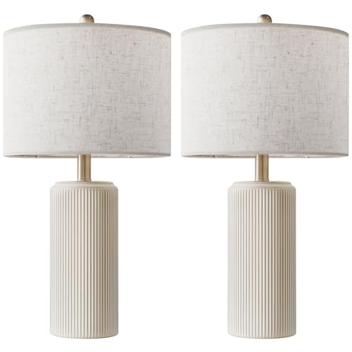 23″ Ceramic Table Lamp Set of 2, 3-Level Dimmable Farmhouse Bedside Lamps for Bedroom, Nightstand Lamps for Living Room, Rustic End Table Desk Lamps with Rocker Switch, LED Bulb Included