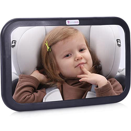 Innokids Baby Car Mirror for View Infant in Rear Facing Back Seat with Clear View Convex Shatterproof Glass for Baby Shower Registry Gift (Black)