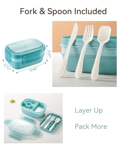 Hemompito Bento Box, 3-Layer, 8-Compartment Lunch Containers with Utensils, 64 oz, Food-Grade PP5, Leakproof Silicone Seal, Microwave & Dishwasher Safe, Lunch Box for Office, Picnics & More - image 2