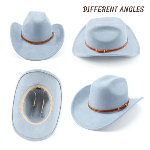 Image of DRESHOW Cowboy Hat for Women and Men Wide Brim Western Cowboy Cowgirl Hat with Belt Buckle Unisex Rolled up Caps