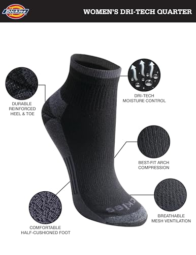 Dickies Women's Dri-tech Moisture Wicking Quarter Socks, Available in M-l (6, 12 Pairs)2