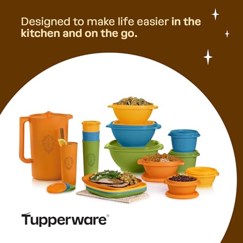 Image of Tupperware Heritage Get it All Retro Collection, 30 Piece Food Storage Container Set in Retro Colors, Dishwasher Safe and BPA Free