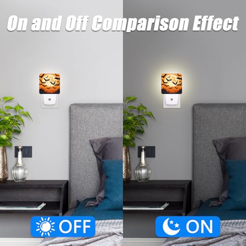 Image of Bat Night Light,Halloween Moon Nightlight Plug into Wall,LED Lamp,Suitable for Bedrooms,Kitchens,Toilets,Etc.Auto Sensor Dusk to Dawn,Energy-Saving
