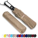 Vedouci USA Folding Umbrella 10 Ribs Compact Travel Umbrella with Teflon Coating, Automatic Umbrellas Anti UV Coating Folding Umbrellas, Champagne