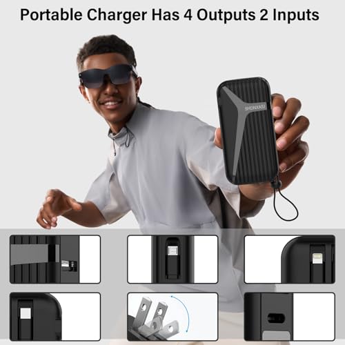 Shdnxasj Portable Charger With Built In Cable And Ac Wall Plug,10000 Mah External Battery Power Bank thumb #2