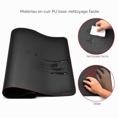 ZORESYN XL Tapis de Souris,sous-Mains en Cuir PU,imperméable Tapis de Souris Gaming(Noir, 90x40CM) – vue 5