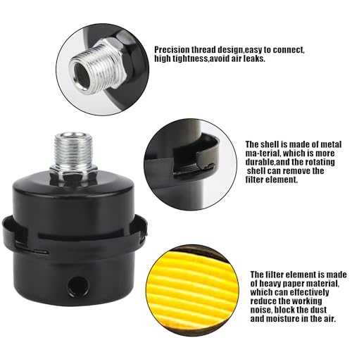 2 Stück Kompressor Schalldämpfer Filter, 3/8 16mm Luftfilter Für Kompressor, Metall Schalldämpfer Luftkompressor Ansauggewinde, Für Luftkompressor Ersatzteile Kompressor Luftfilter