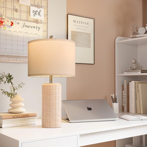 Image of PoKat 23 inch Pink Ceramic Table Lamps Set of 2, Modern Bedroom Lamps for Girls Room, Bedside Lamps for Night Stands, Cute Lamps for Living Room Decor, Nightstands Desk Lamp, Pink