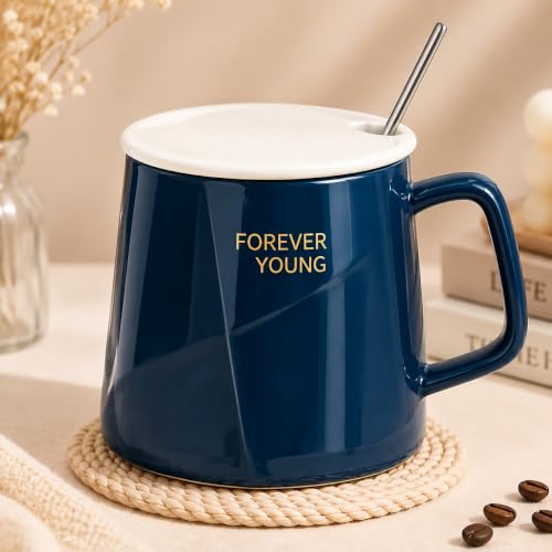 Image of Vasukie 3D Coffee Mug with Lid & Steel Spoon, Mugs for Coffee, Rakhi for Brother, Gifts for Woman,Birthday Gift, Ceramic Mug, 3D Coffee Mug (Drak Blue)